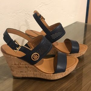 Navy Blue Wedge Sandals